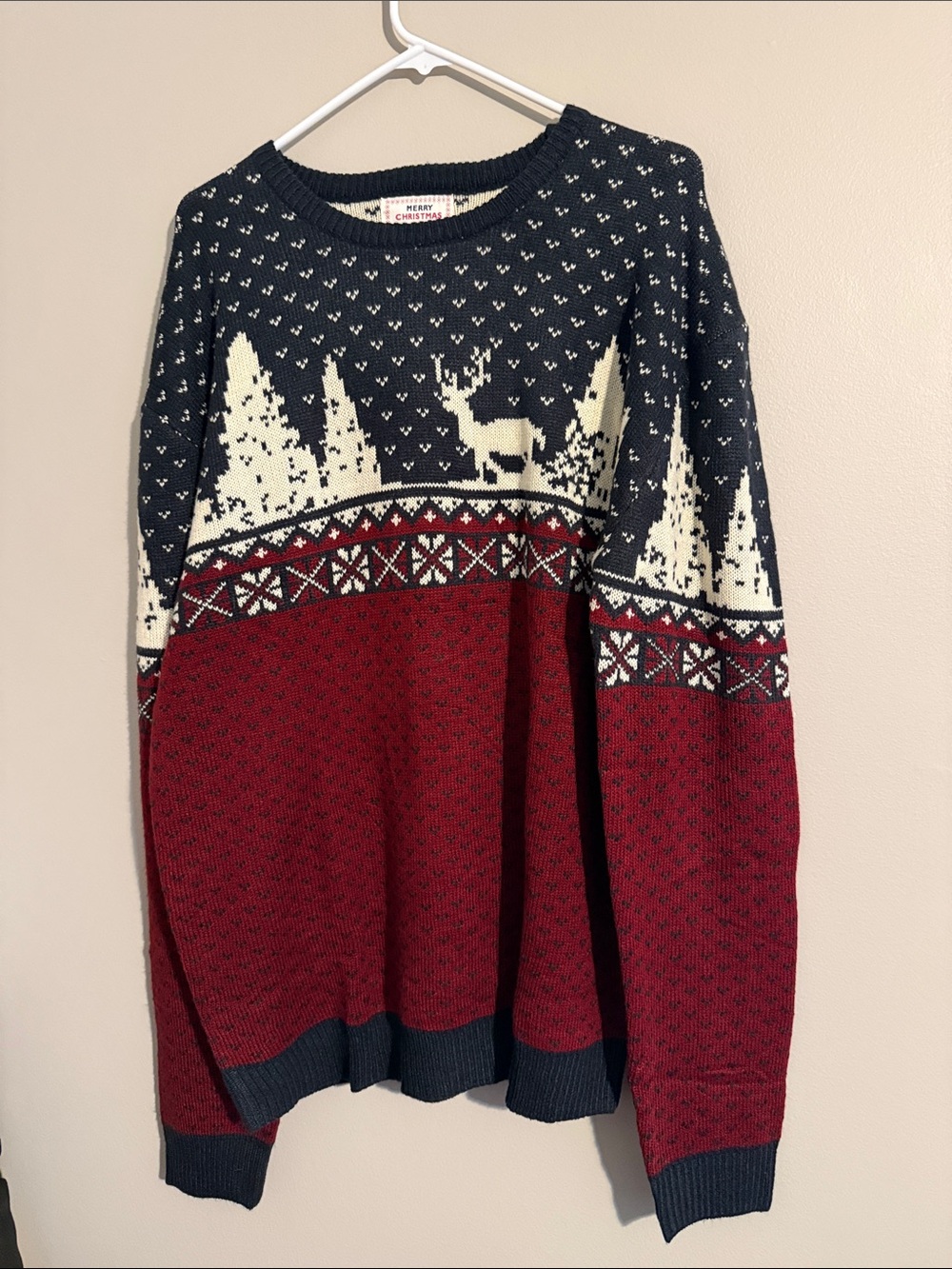 Men's Fair Isle Crewneck Sweater - Red & Navy